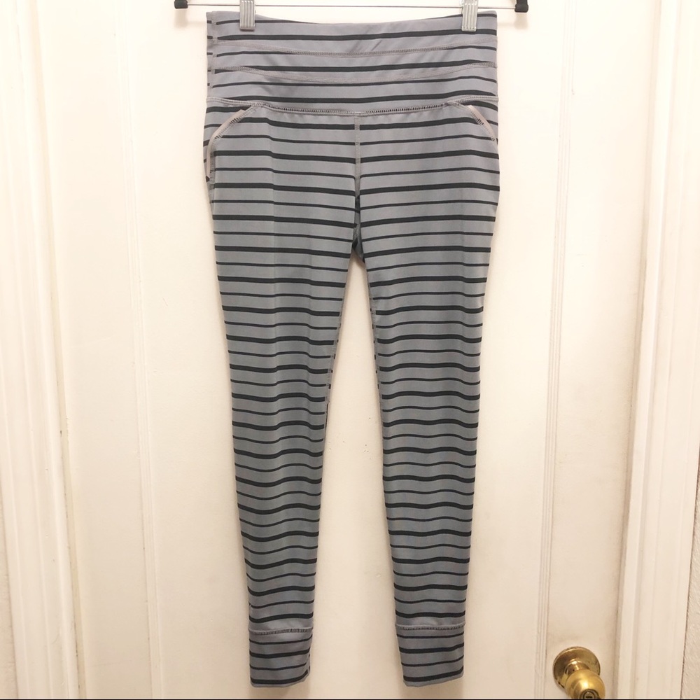 Athleta I Gray & Black Relay Striped Leggings Tights I Size Small